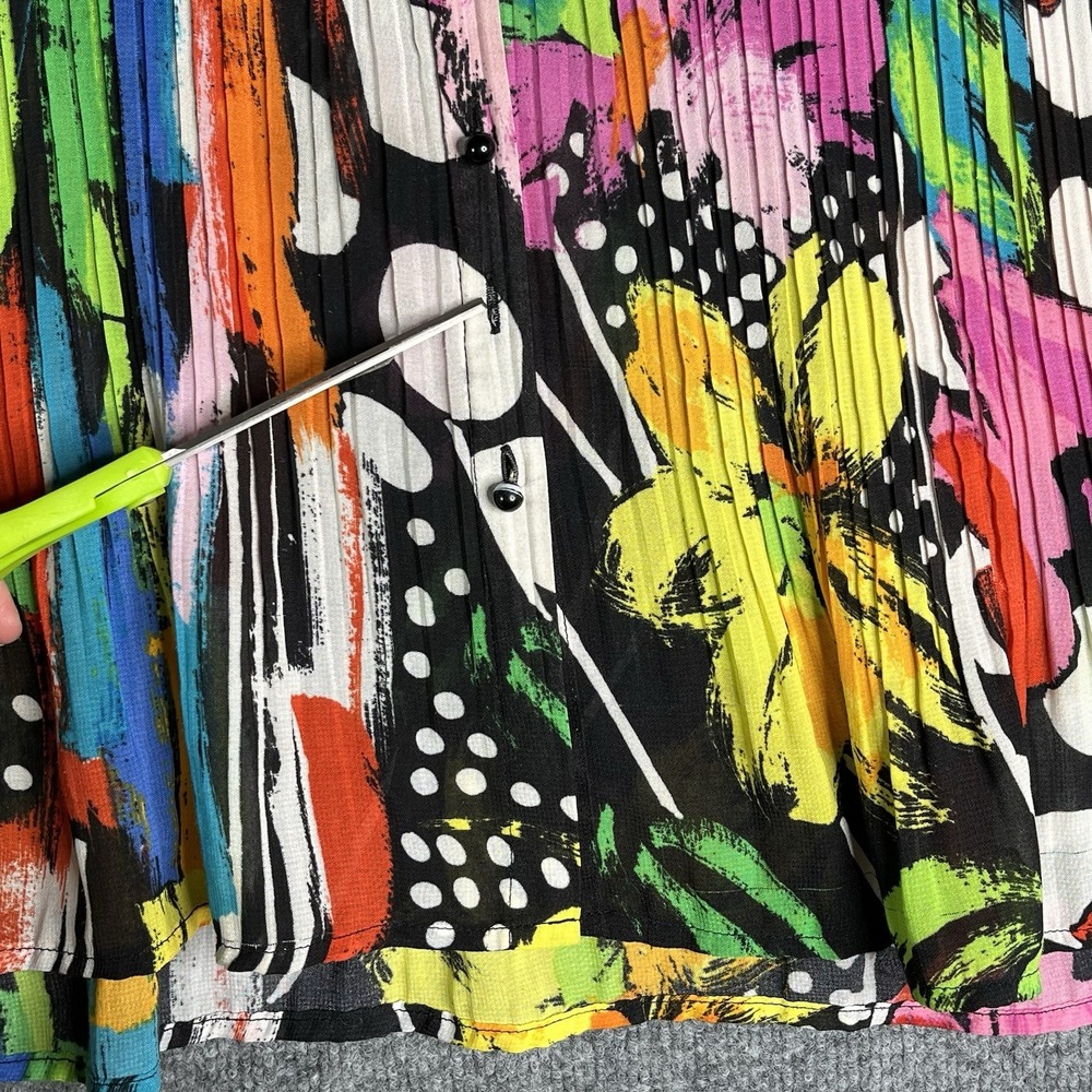 KRISS Sweden Pleated Tunic‎ Top Sz M Multicolor Abstract Vibrant Button Down Y2K - Picture 3 of 7